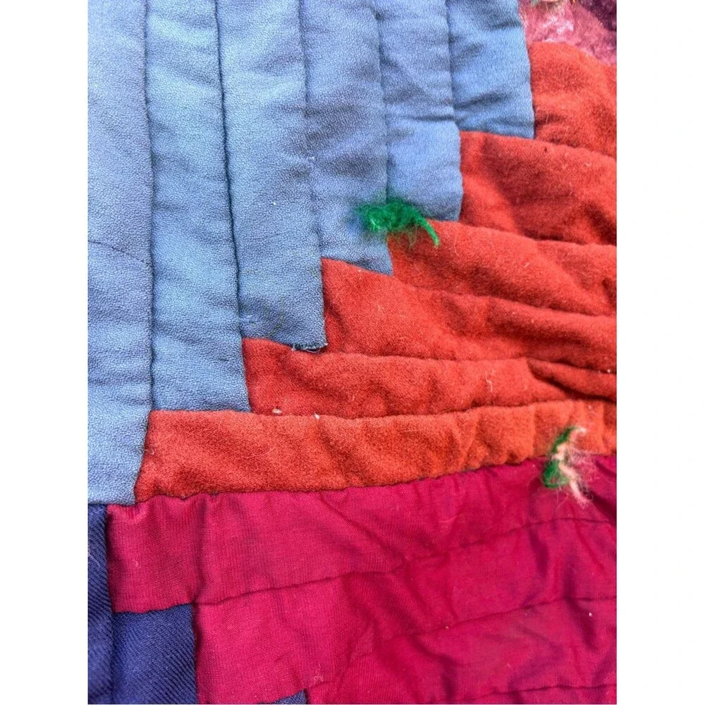 Handmade Patchwork Quilt - Deep Red, Navy